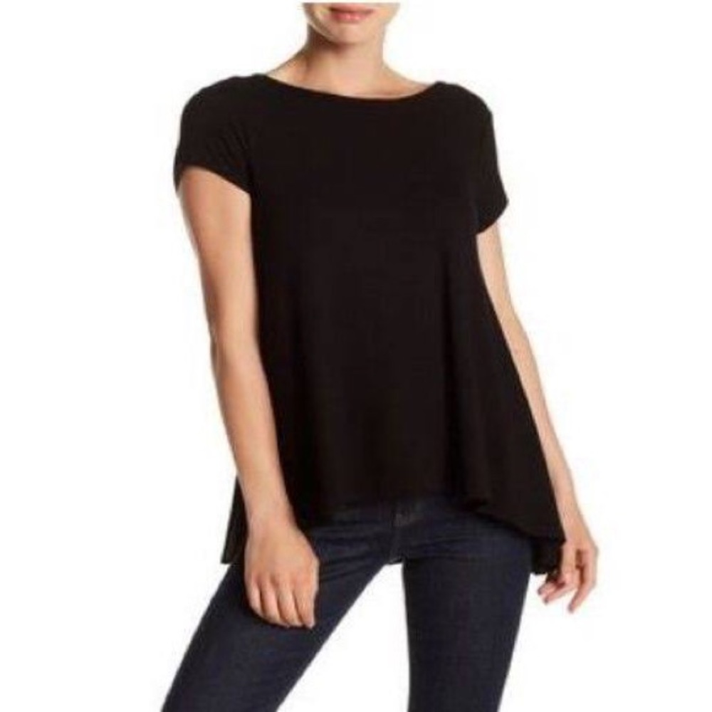 Olivia Sky Black Scoop Neck High Low Tee